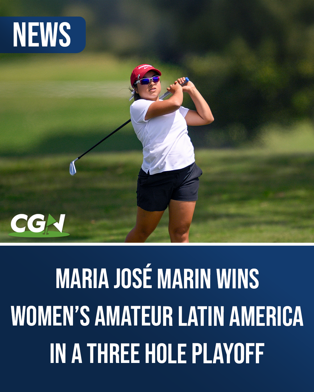 Maria José Marín swings a golf club during tournament play after winning the Women’s Amateur Latin America in a three hole playoff.