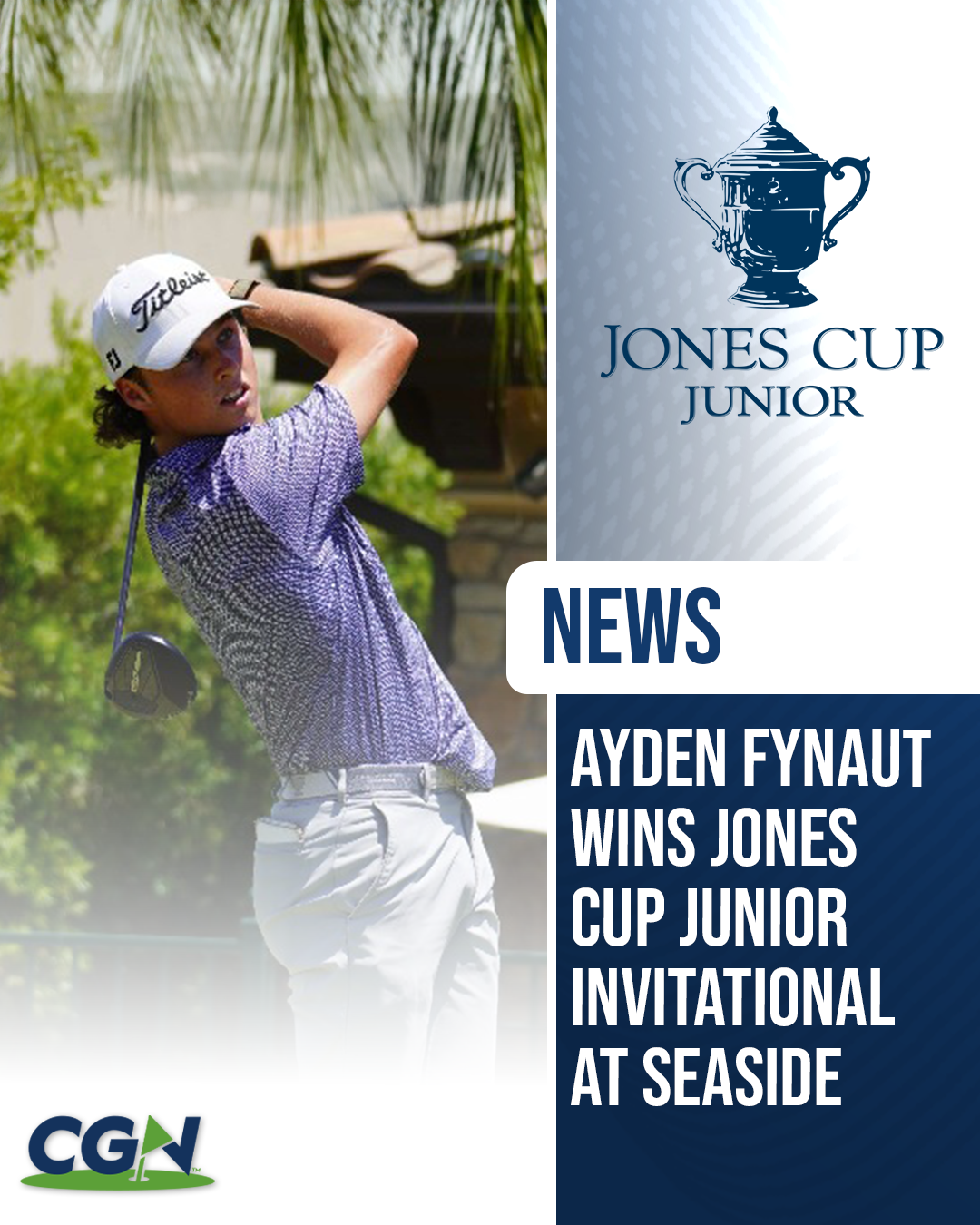 Ayden Fynaut follows through on a tee shot during the Jones Cup Junior Invitational at Seaside Golf Course on St. Simons Island, Georgia