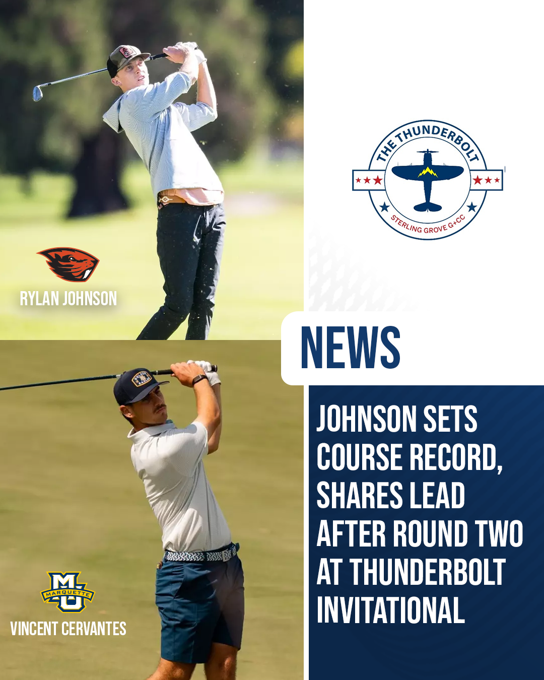 Rylan Johnson of Oregon State and Vincent Cervantes of Marquette during round two of the Thunderbolt Invitational at Sterling Grove Golf and Country Club.