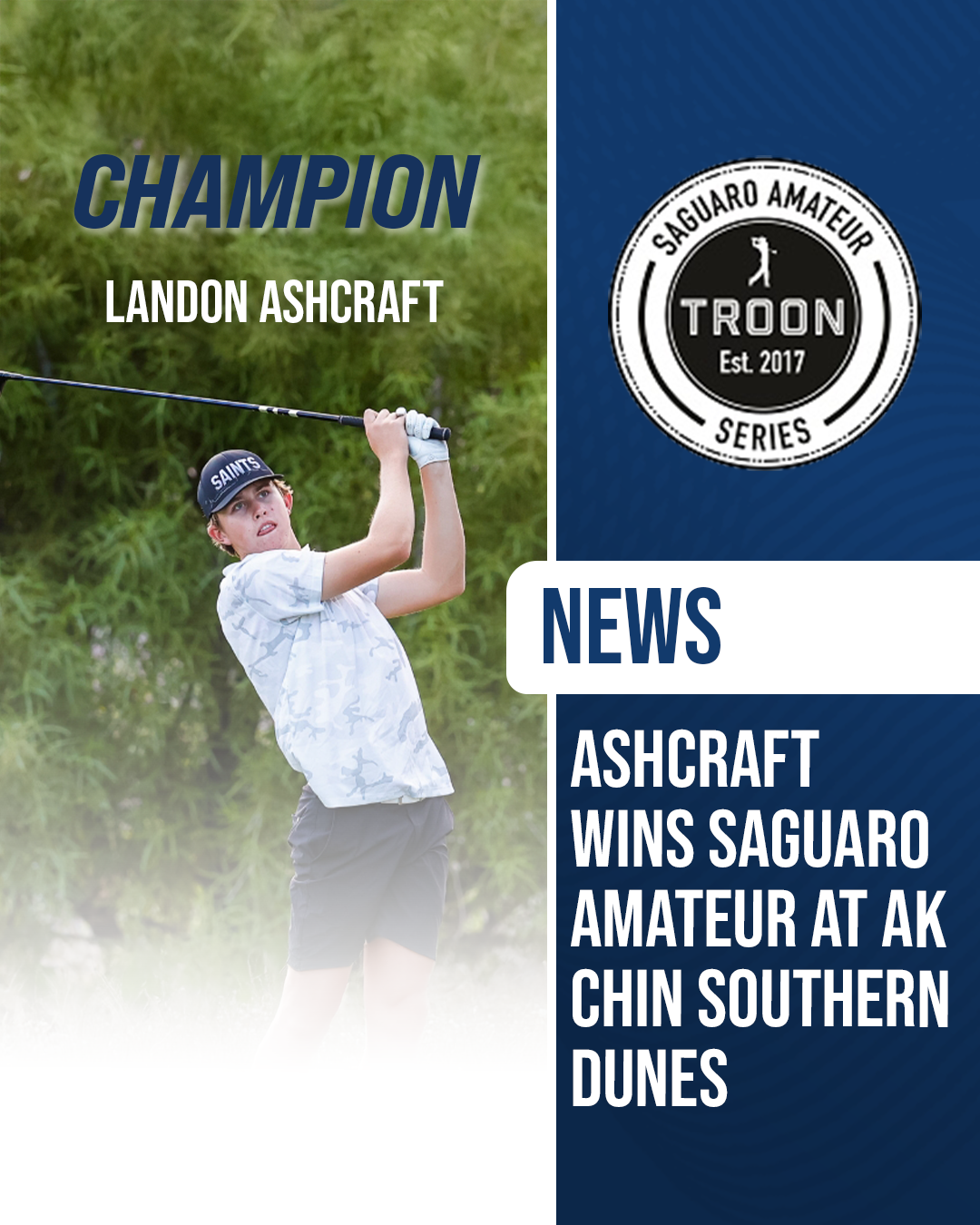 Landon Ashcraft follows through on a tee shot during the final round of the Saguaro Amateur at Ak Chin Southern Dunes, where he won the championship.