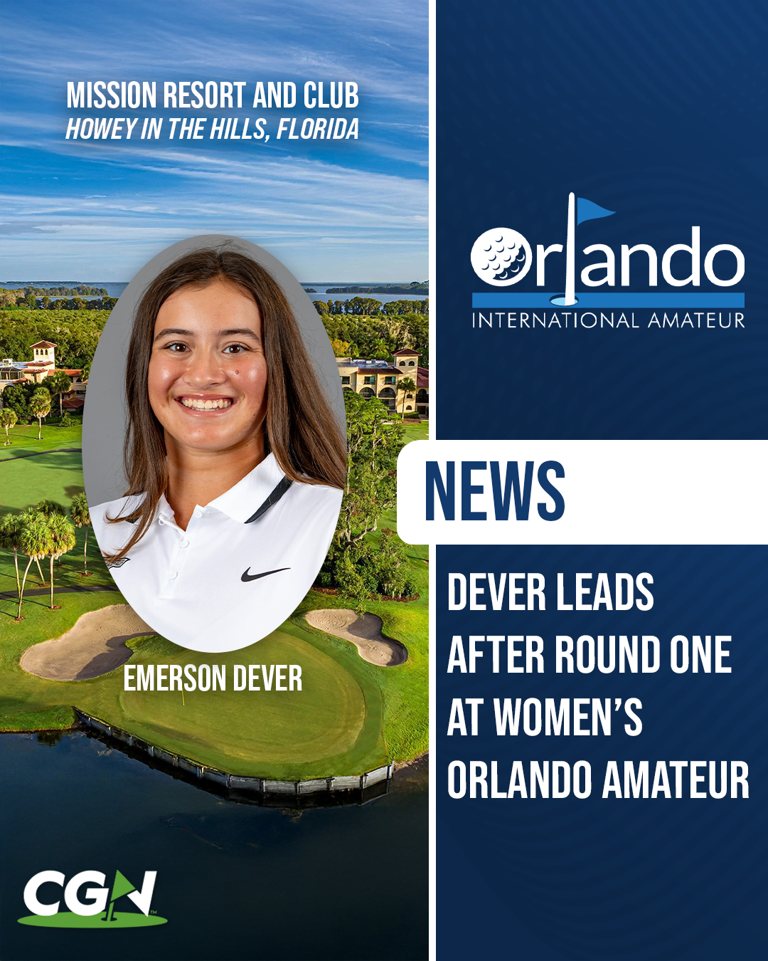 Emerson Dever pictured leading after round one of the Women’s Orlando Amateur at Mission Resort and Club in Howey in the Hills Florida.