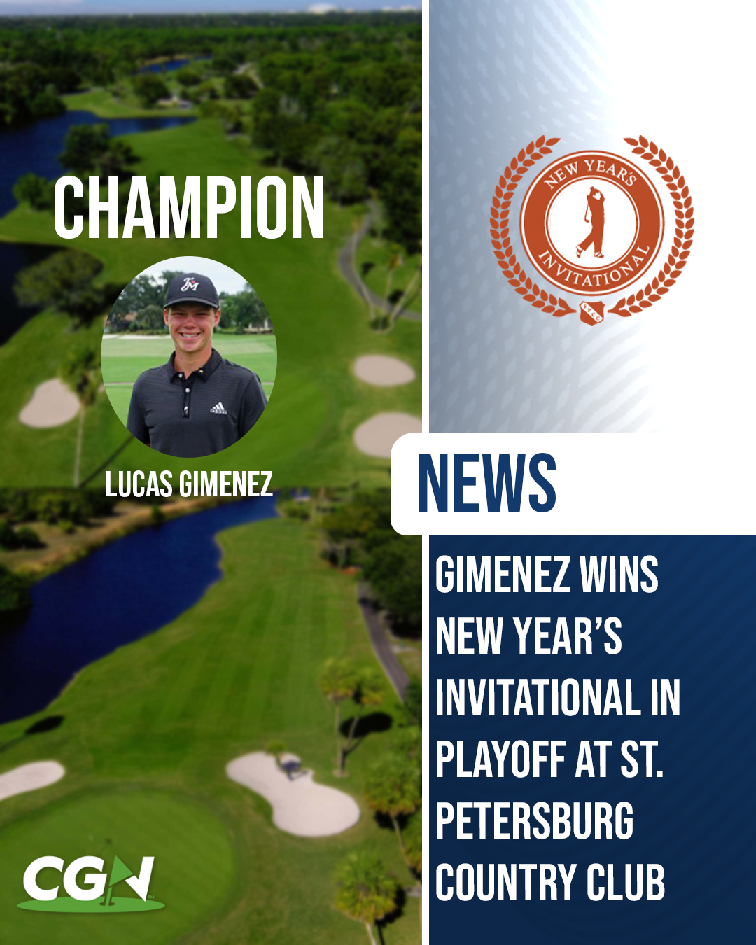 Lucas Gimenez pictured as champion of the New Year’s Invitational after winning in a playoff at St. Petersburg Country Club.