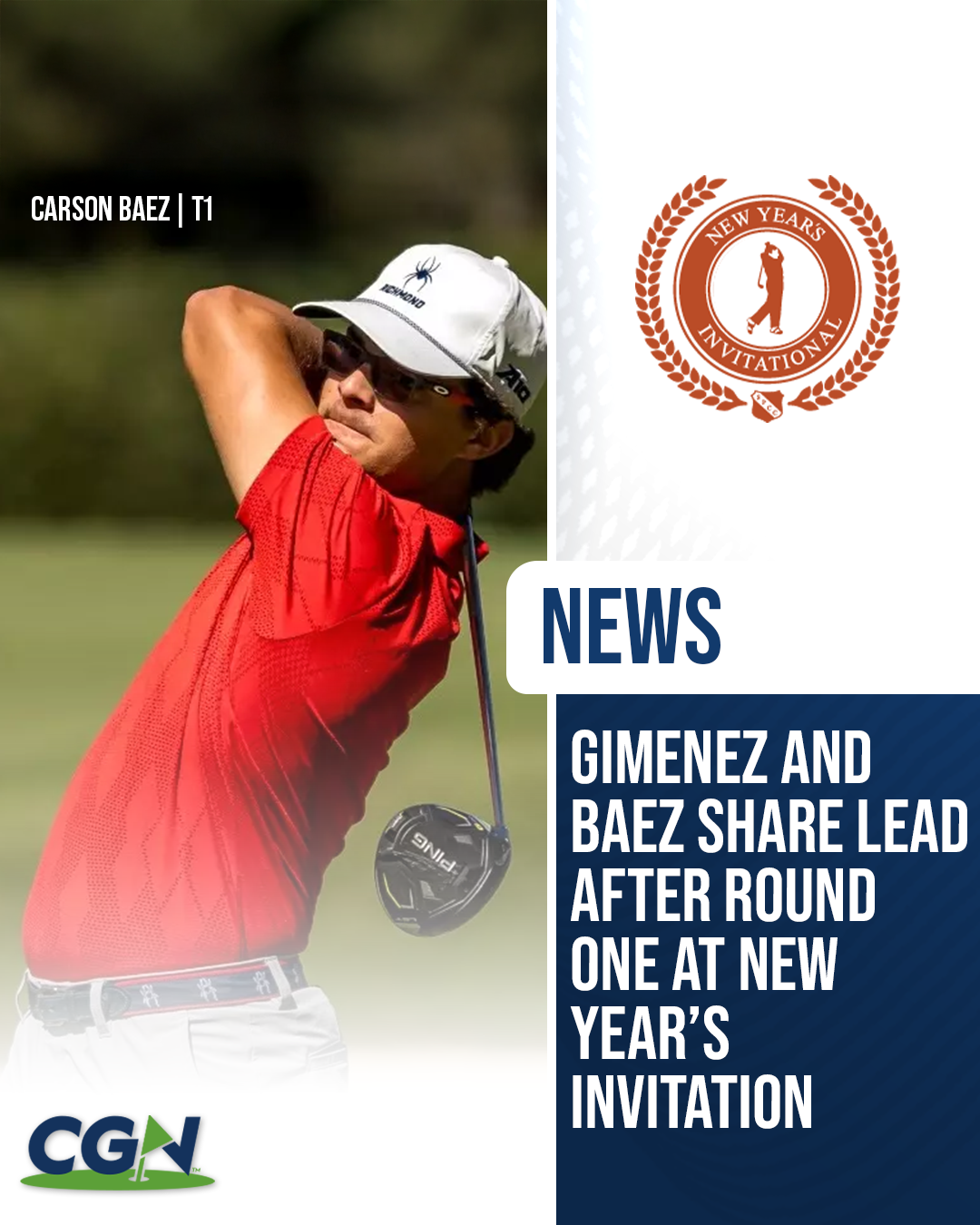 Carson Baez of the University of Richmond hits a tee shot during round one of the New Year’s Invitational at St. Petersburg Country Club, where he finished tied for the lead.