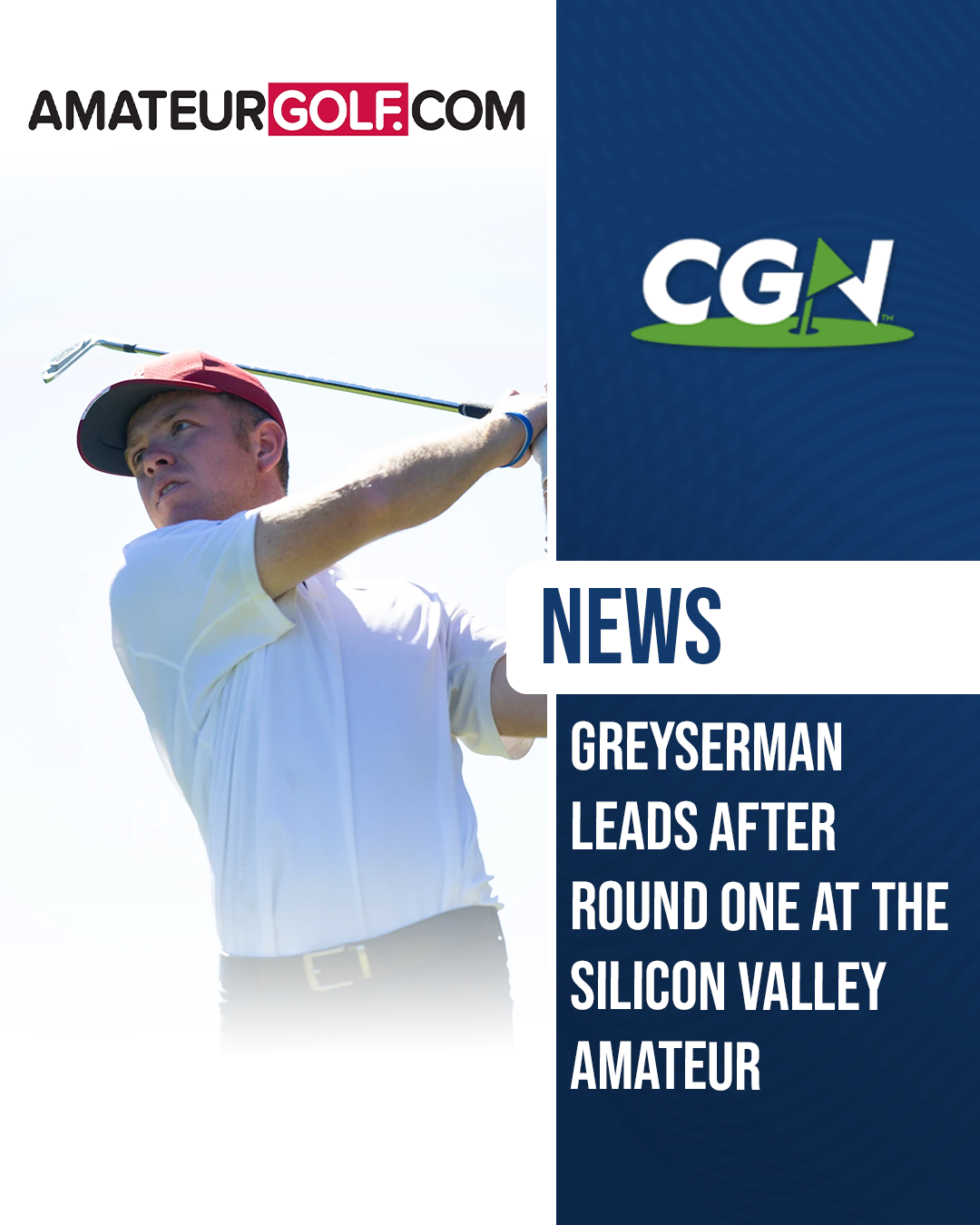 Dean Greyserman of Stanford follows through on his tee shot during round one of the Silicon Valley Amateur at Stanford University Golf Course.