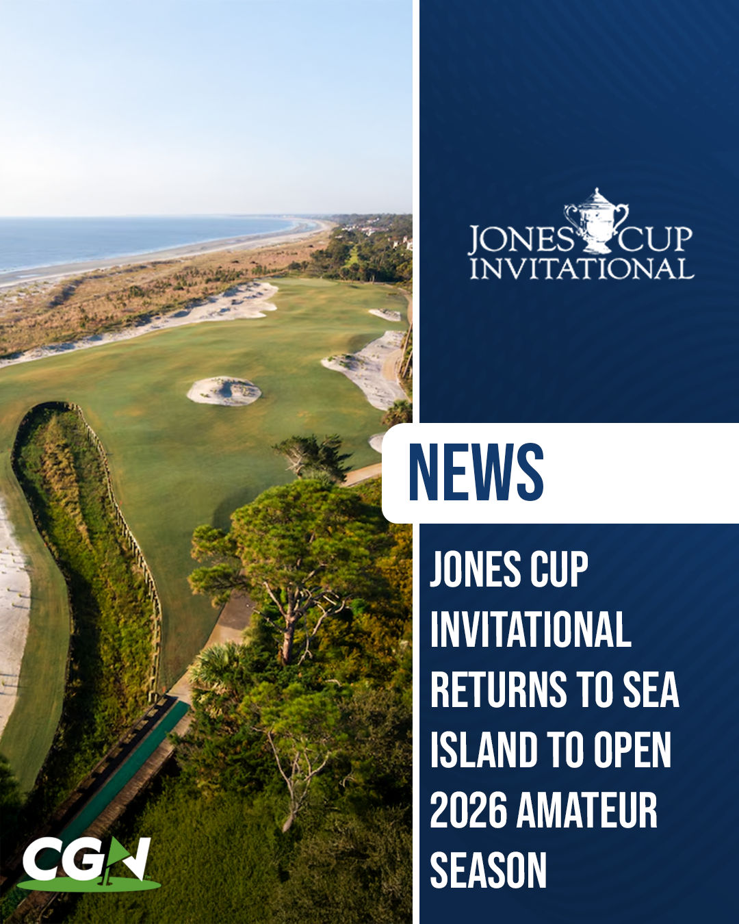 Aerial view of Sea Island Golf Club along the Georgia coastline as the Jones Cup Invitational returns to open the 2026 amateur golf season