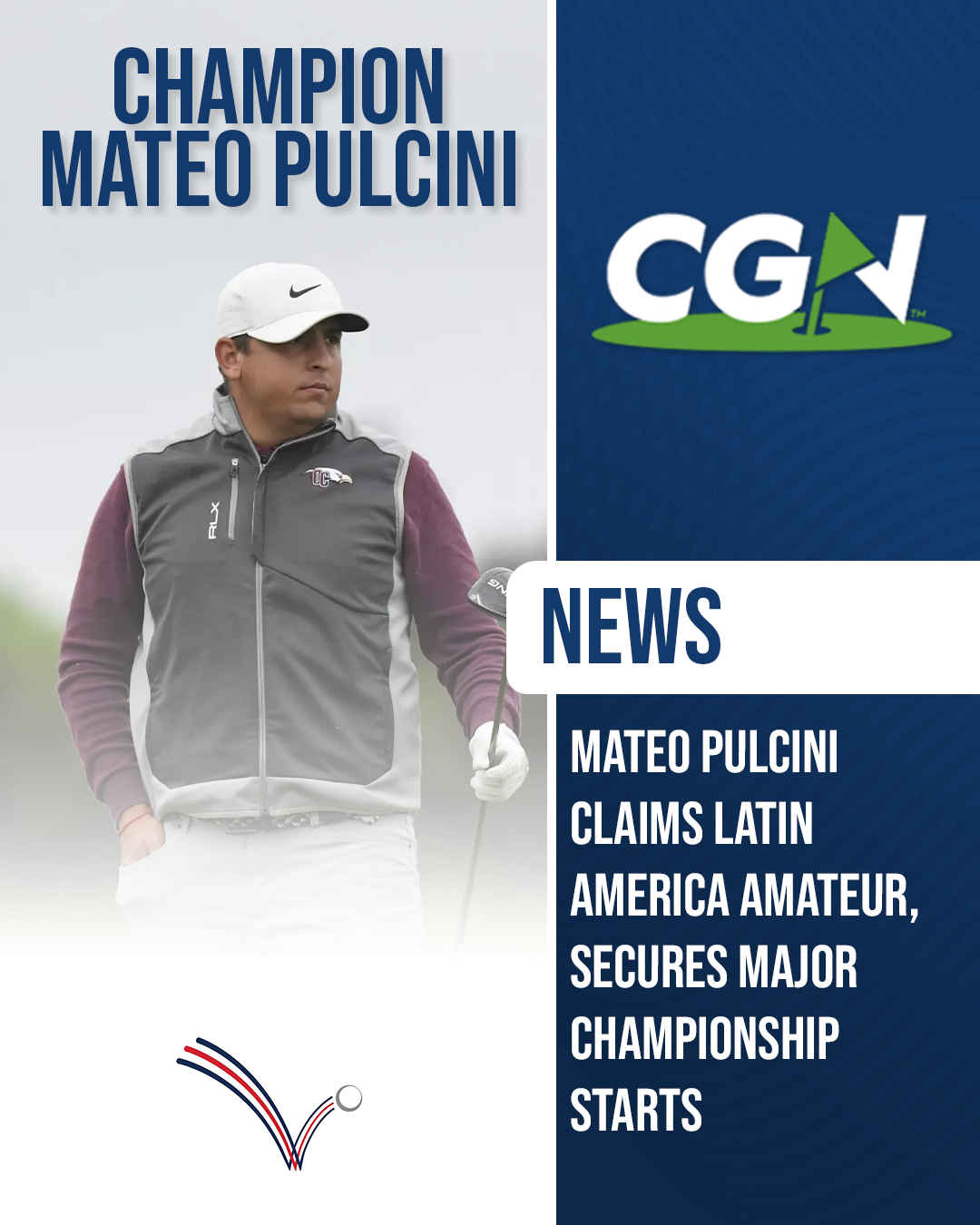 Mateo Pulcini holding a club after winning the Latin America Amateur Championship