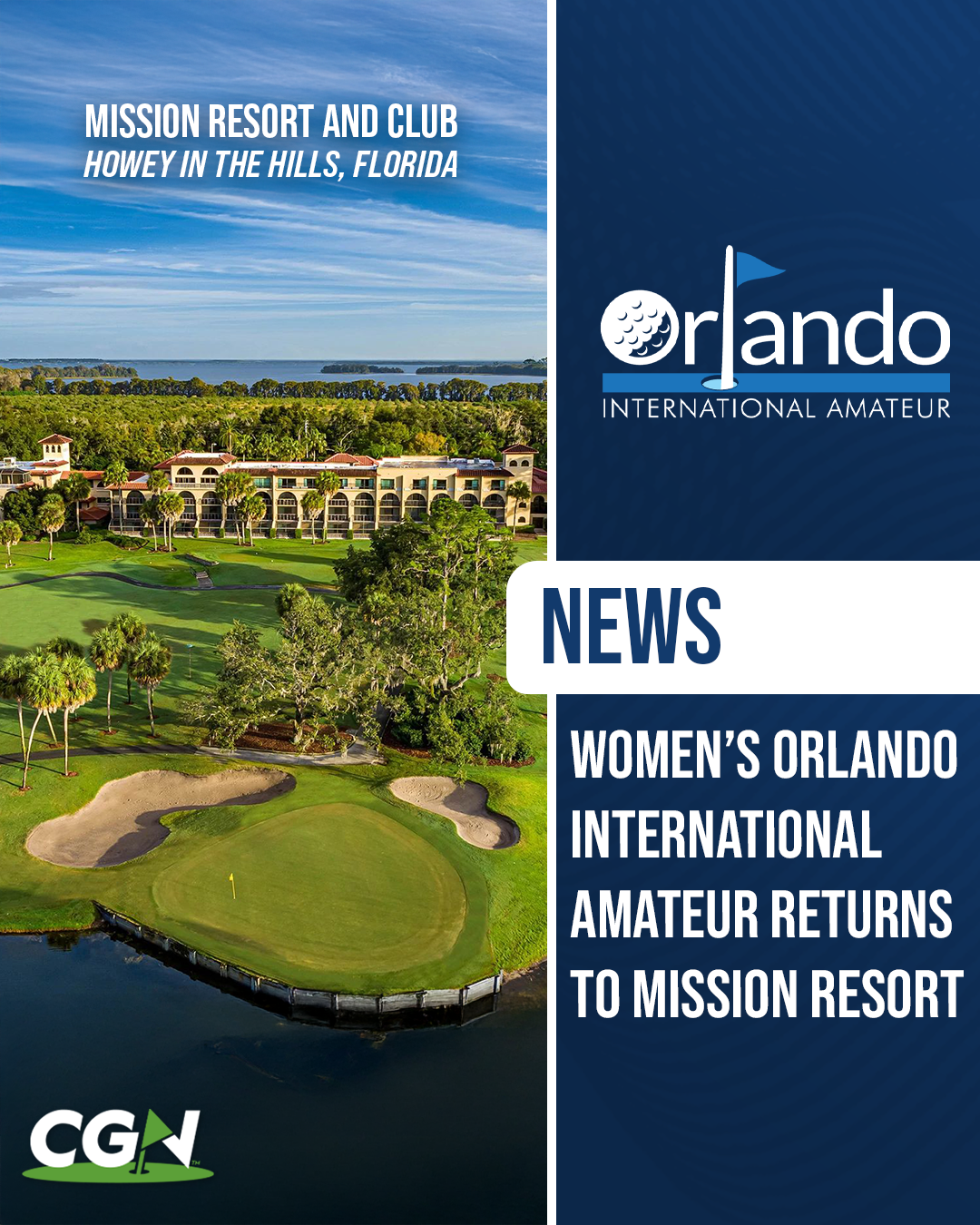 Aerial view of Mission Resort and Club in Howey in the Hills Florida host site of the Women’s Orlando International Amateur on the Las Colinas Course