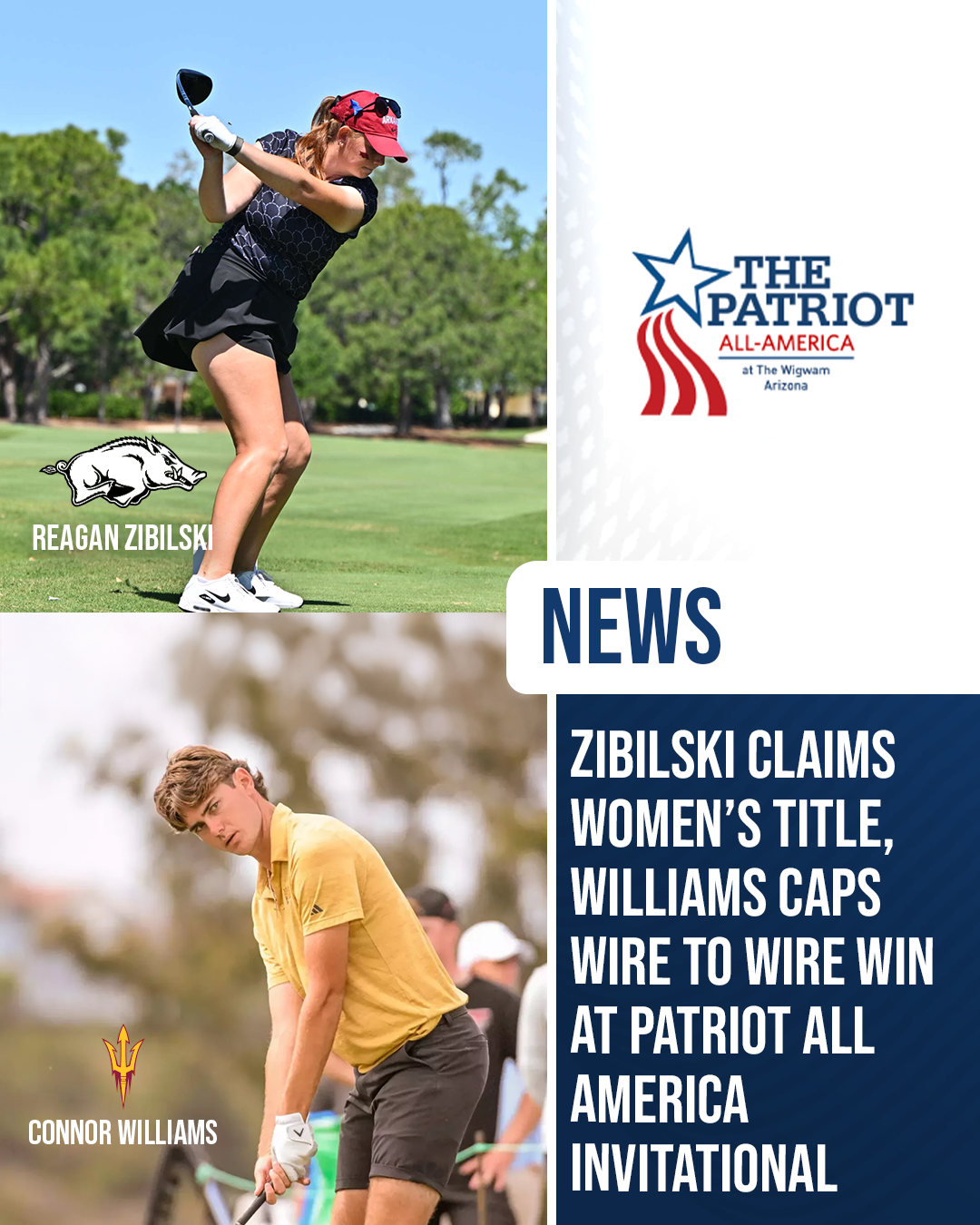 Reagan Zibilski of Arkansas and Connor Williams of Arizona State competing during the final round of the Patriot All America Invitational at The Wigwam Golf Club in Litchfield Park, Arizona.