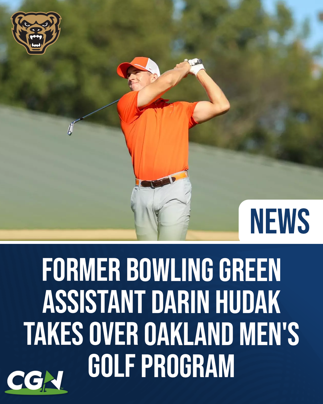 Darin Hudak follows a shot during a collegiate golf tournament. Hudak was named the new head coach of the Oakland men's golf program after serving as an assistant coach at Bowling Green.