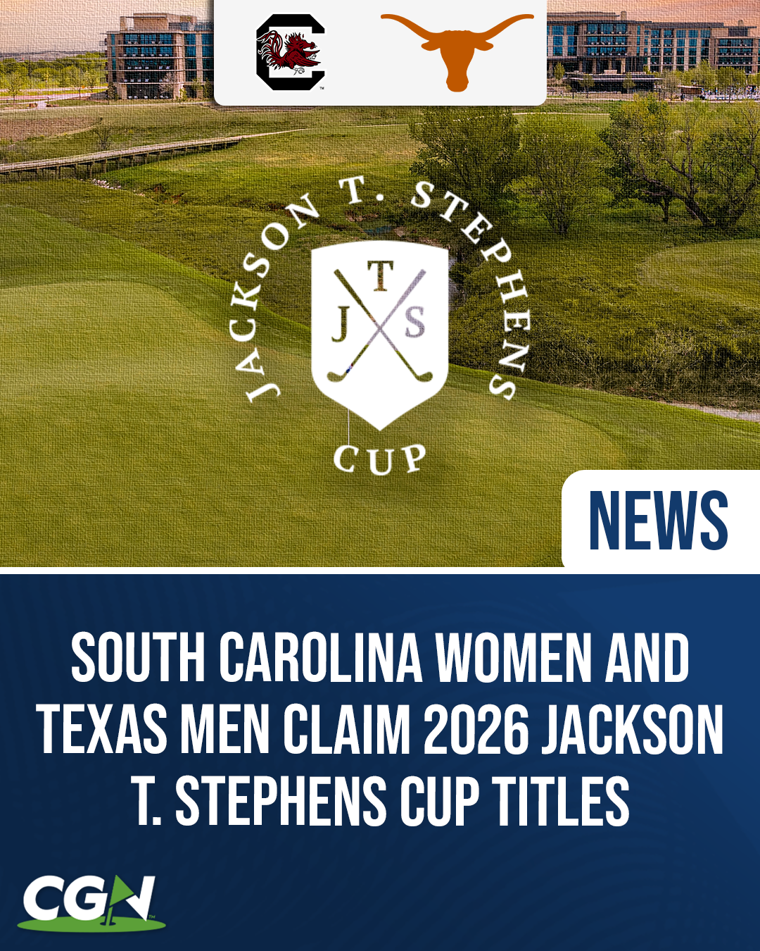 South Carolina women’s golf and Texas men’s golf featured as the 2026 Jackson T. Stephens Cup champions.