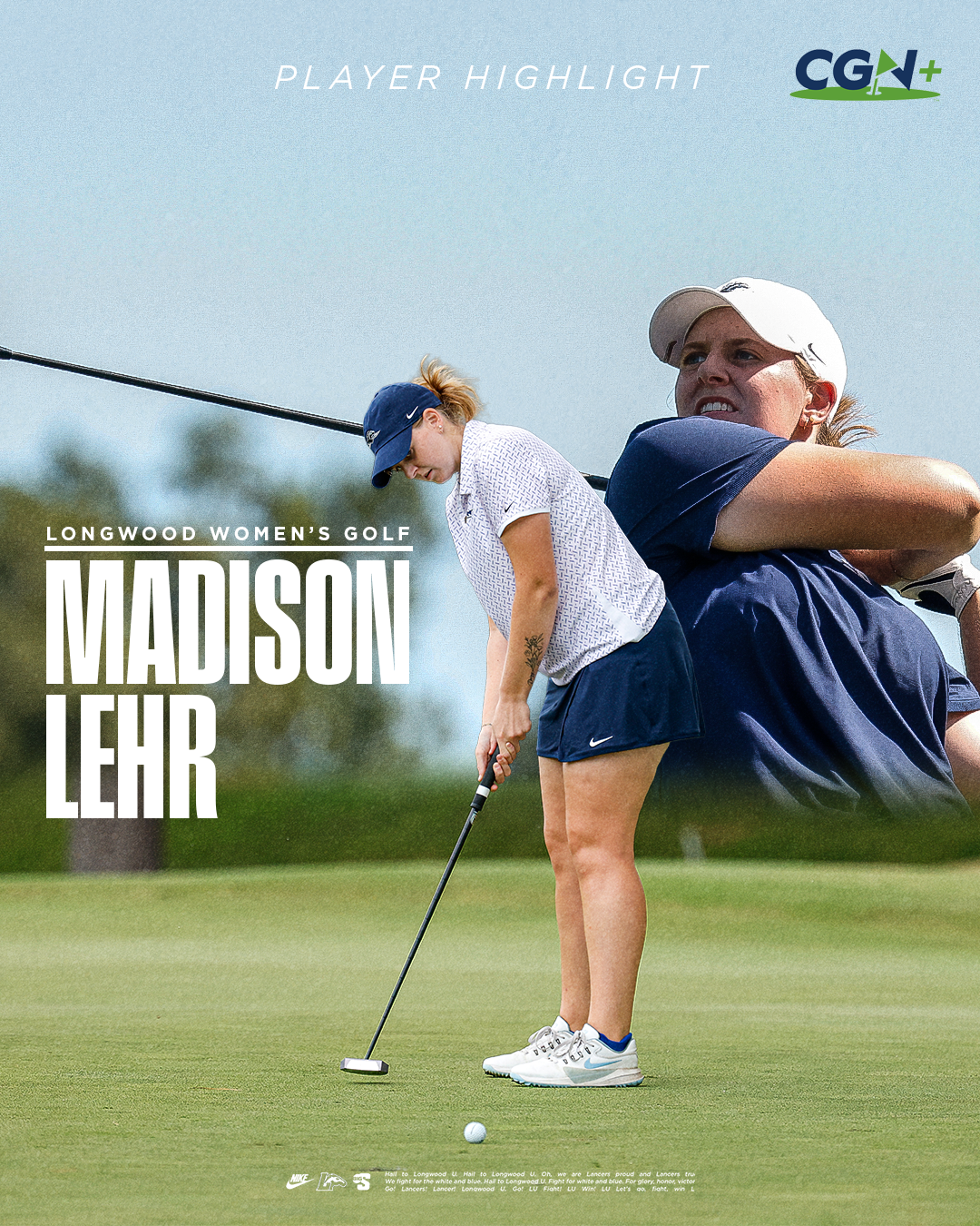 Madison Lehr of Longwood Women’s Golf featured in a CGN+ Player Highlight graphic
